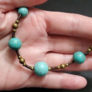 Brown and blue turquoise stone bracelet 6.25"